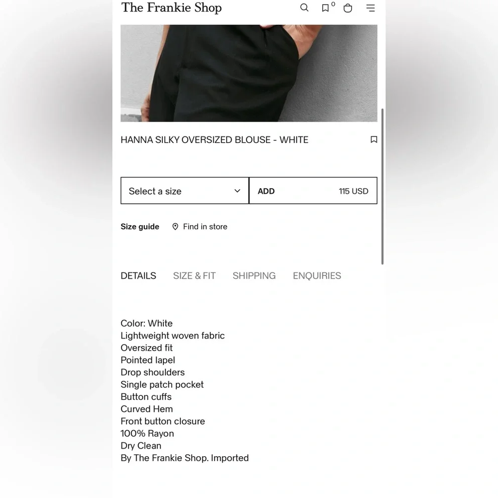 The Frankie Shop Hanna Silky Oversized Button Down Shirt Sz XS/S in White - Picture 4 of 9